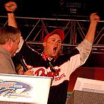 Dudley celebrates his $700,000 M1 victory. (Photo by Jeff Schroeder)